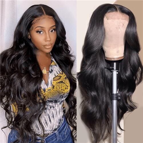 22" $109 Lace Body Wave 4x4 Closure Virgin Human Hair Wigs 2 Days Shipping Natural Black Glueless