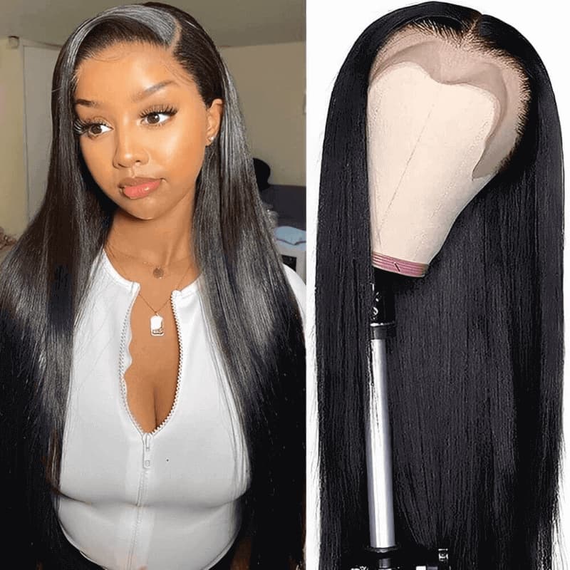 13x4 Lace Frontal Natural Black Pre-plucked Straight Wig